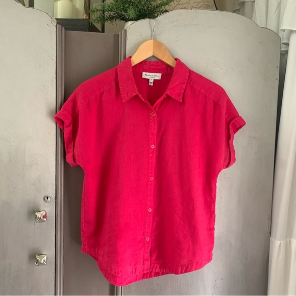 Michael Stars Pink Linen Button-Up Shirt - Picture 1 of 7